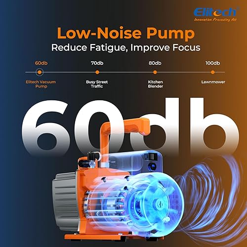 Miniatura 4 de Elitech NVP-5 Bomba de vacío HVAC 5CFM 2LS 13HP Bomba de vacío de paletas rotativas de una sola etapa para sistemas HVAC y refrigeración, duradera y