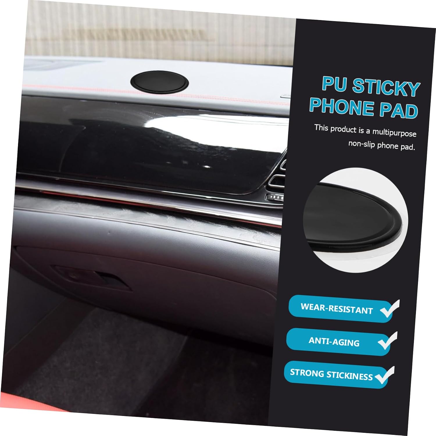 TEHAUX 10-Piece Non-Slip Dashboard Pad Set for Car Adhesive Cell Phone Mat Glasses Holder Round PU Material Universal Fit for Vehicles Black