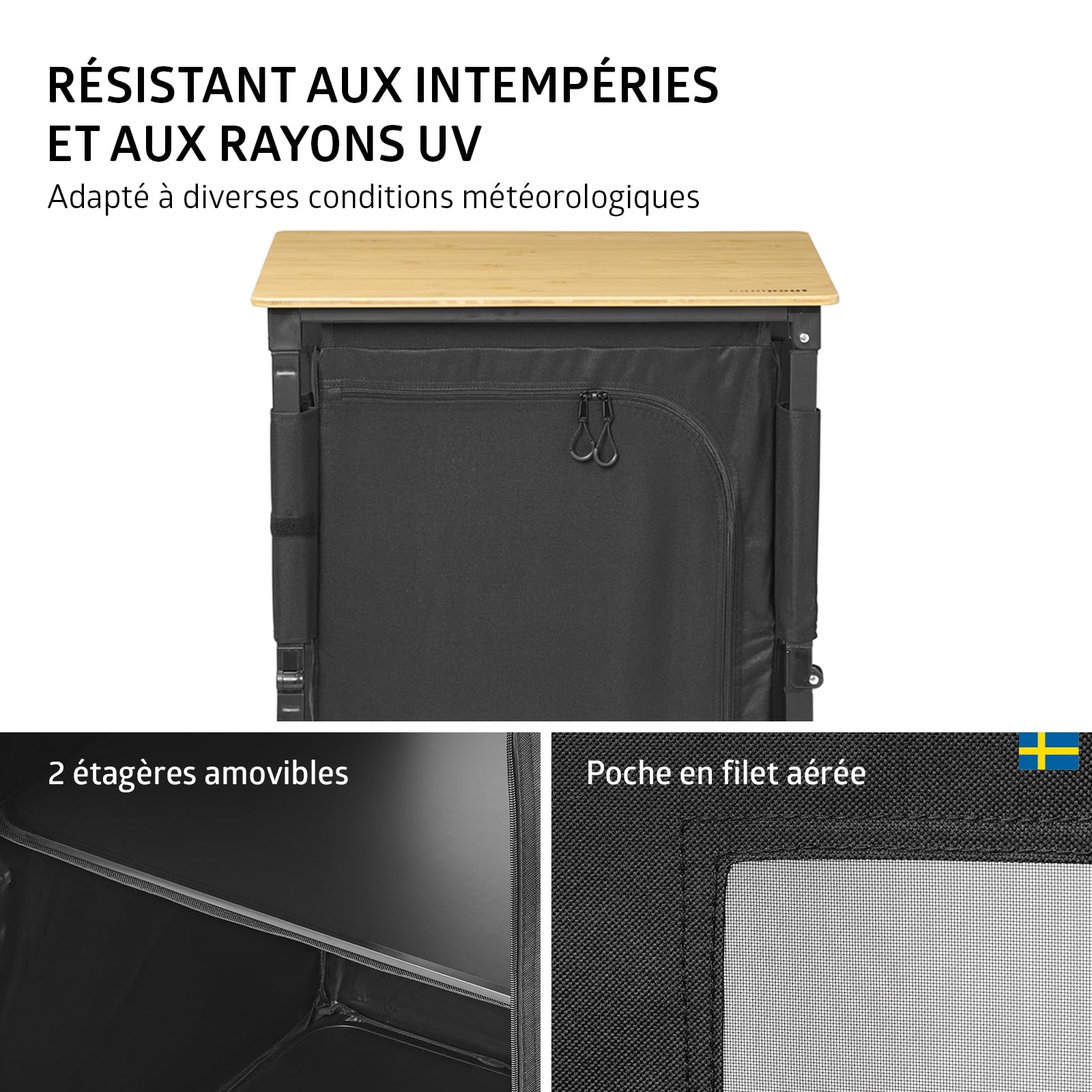 Campout Meuble Cuisine Camping Pliable 60 x 50 x 82 cm – pour Camping Jardin et Balcon – Sac de Transport Inclus – Marron/Noir