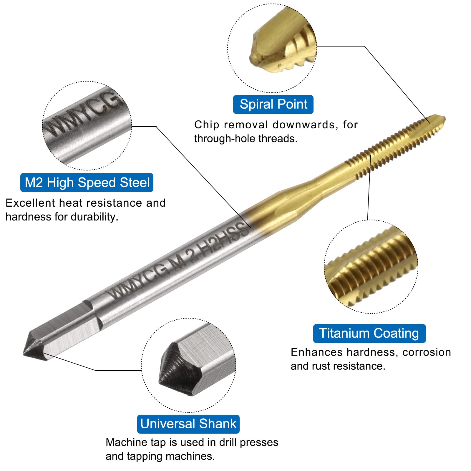Set di Maschi e Punte da Trapano metrici, 2 Maschi filettati a Punta elicoidale M2 x 0,4 e 2 Punte elicoidali da 1,6 mm, Utensili per Filettatura e maschiatura HSS6542 Rivestiti in Titanio