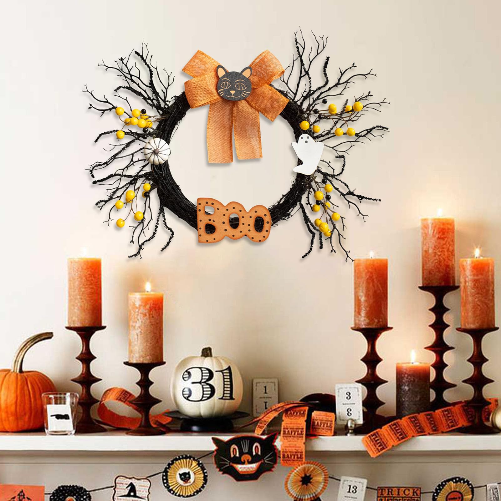 Guirnalda para Puerta Principal Halloween con Lazo Decorativo
