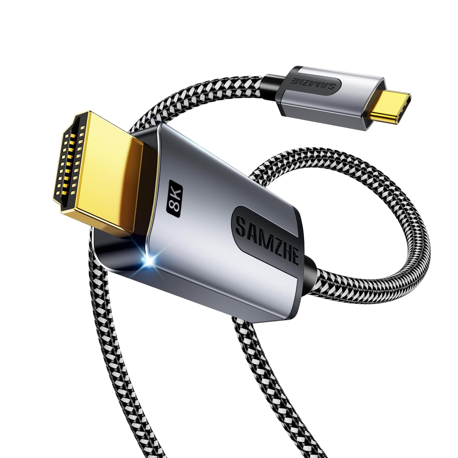 SAMZHE USB C to HDMI Cable 5FT, Support 8K@60Hz, 4K@240Hz, High Speed Type C to HDMI 2.1 Braided Cord, Thunderbolt 3/4/5 Compatible with iPhone 15/16/17 Series, MacBook, iPad, Surface, Galaxy, XPS