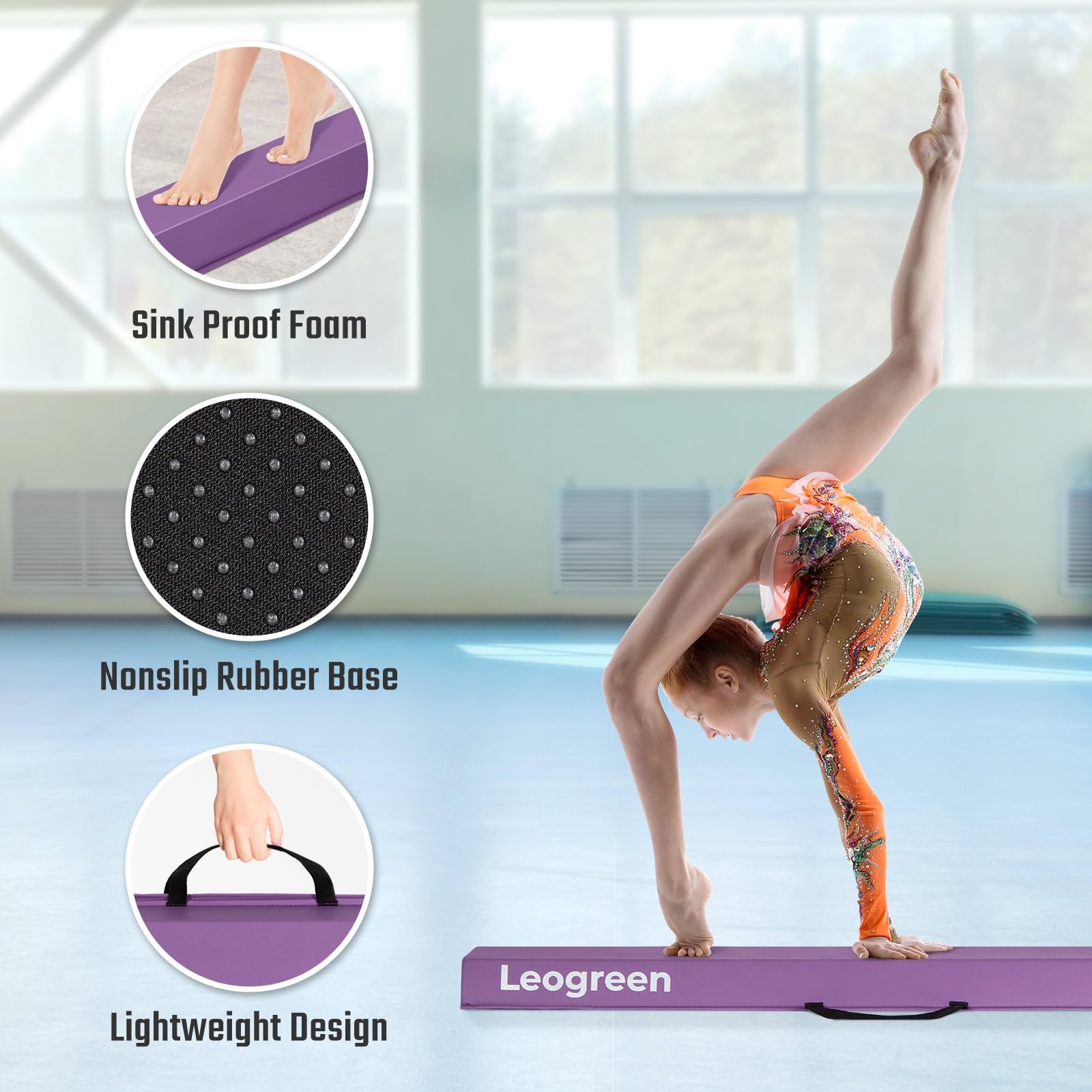 Leogreen Poutre Gymnastique Pliable 240/270cm Cuir de PU Poutre d'équilibre Equipement d'entraînement de Gymnastique avec Fond Antidérapant pour Enfants, Débutants et Gymnastes Professionnels