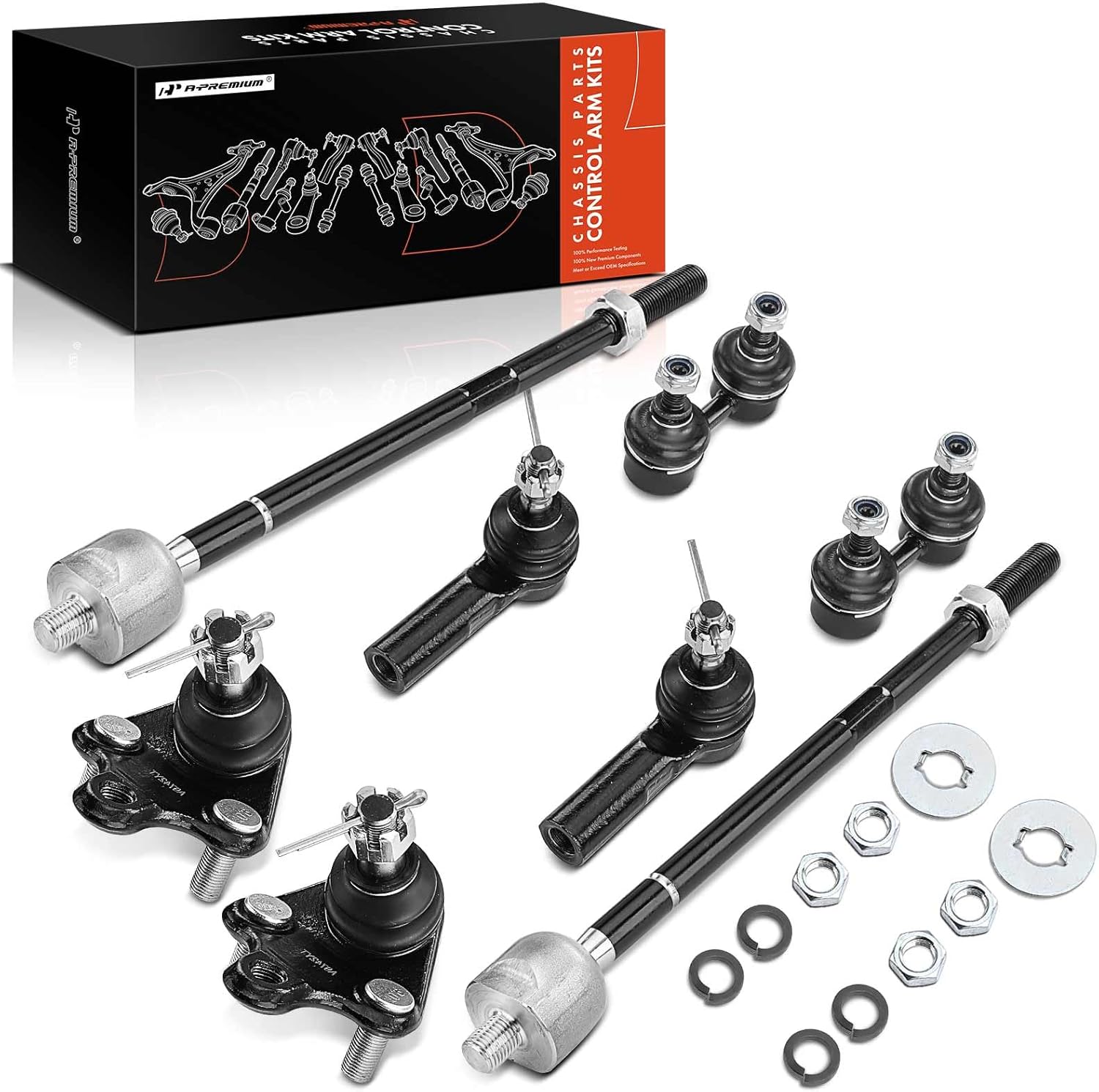 A-Premium Set of 8, Front Sway Bar Link, Lower Ball Joint, Inner Outer Tie Rod End, Compatible with Toyota Corolla 1993 1994 1995, with Power Rack Gear Box Steering