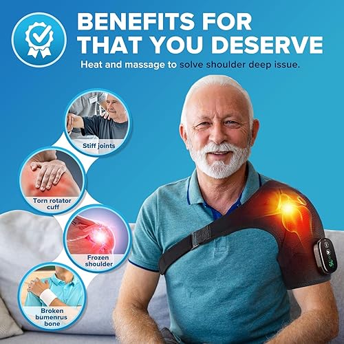 Miniatura 2 de Envoltura térmica para el hombro con masaje, almohadilla térmica de hombro para manguito rotador, hombro congelado, almohadillas térmicas de hombro