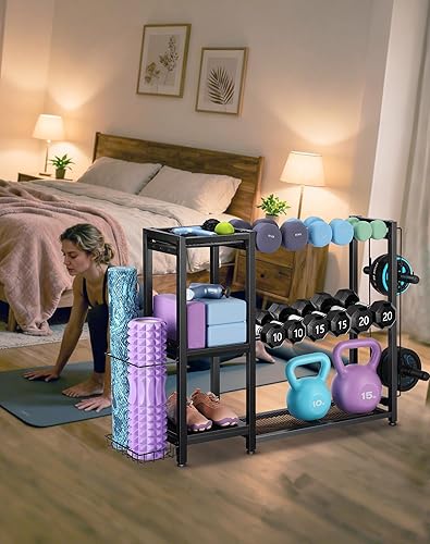 Miniatura 7 de 3-Tier Dumbbell Rack Stand Only - Adjustable Weight Rack for Home Gym, Heavy-Duty Weight Stand for Dumbbells Kettlebells Foam Roller Yoga Mats,