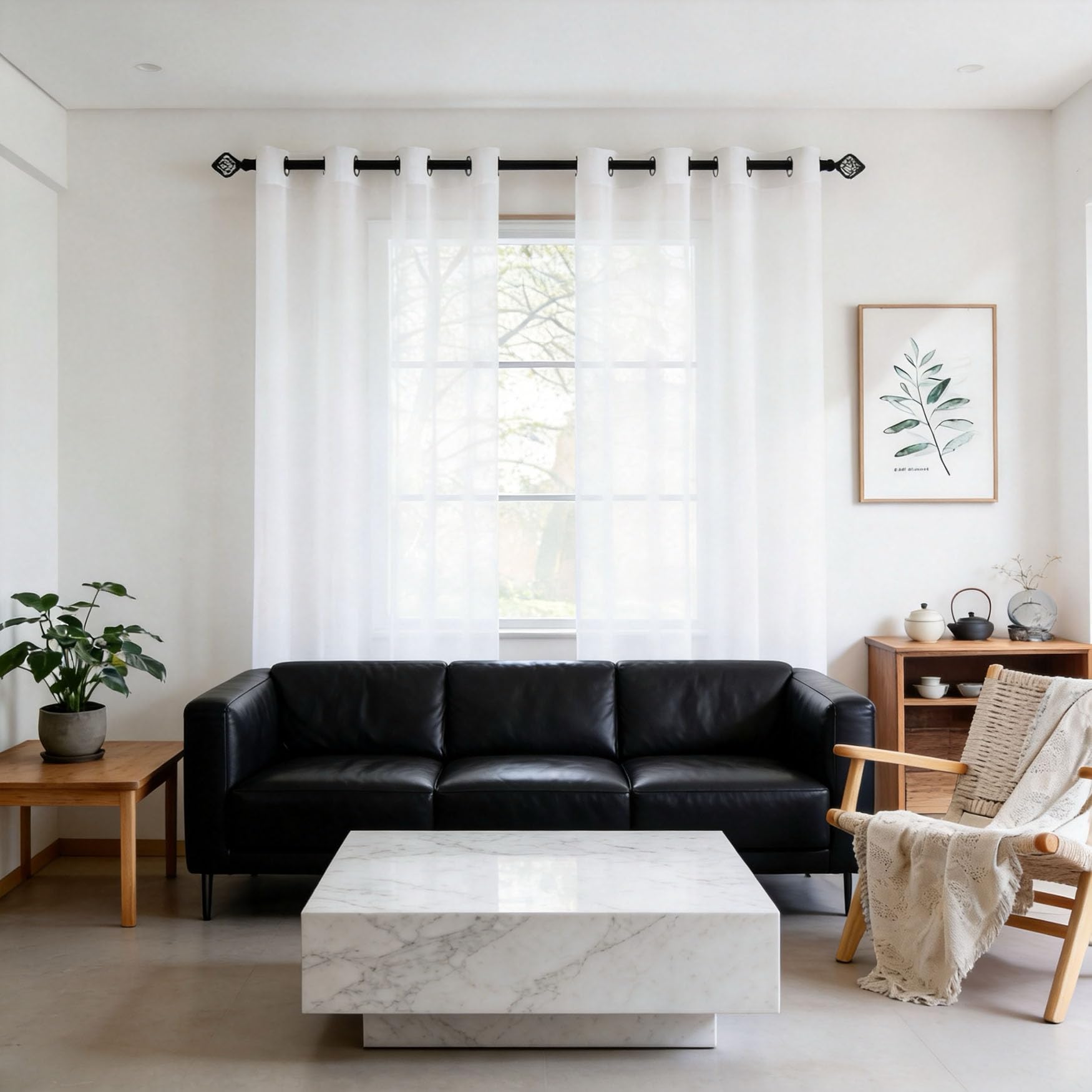 Visillos fáciles de limpiar y sin arrugas, cortinas dormitorio traslúcidas blancas 150x120