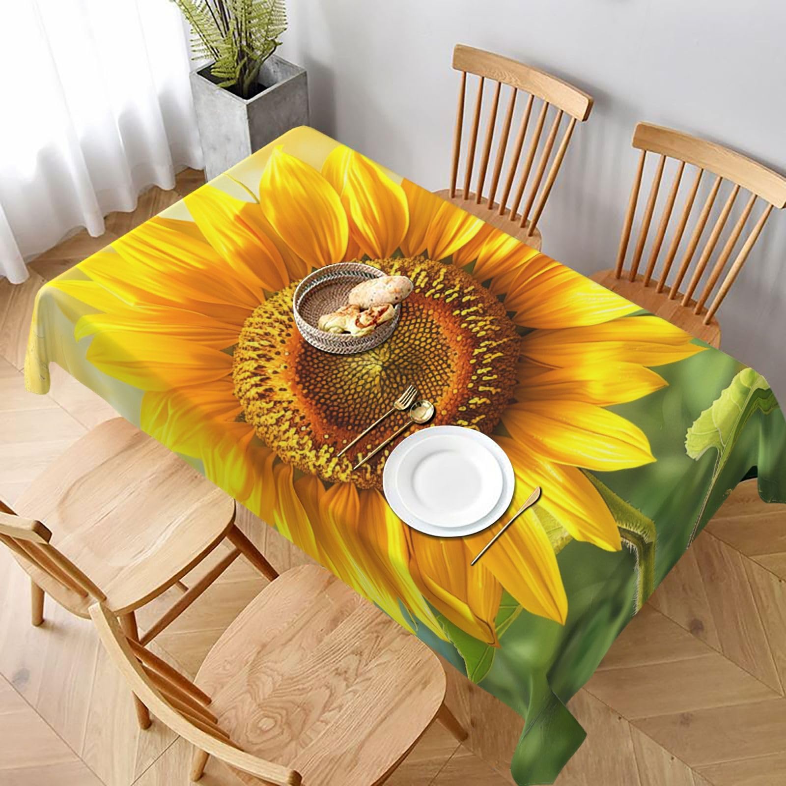 WPKJU Sunflowers Printed Tablecloth 60x90 in Water Resistant Table Cover Washable Rectangle Table Cloth for Dining Tables