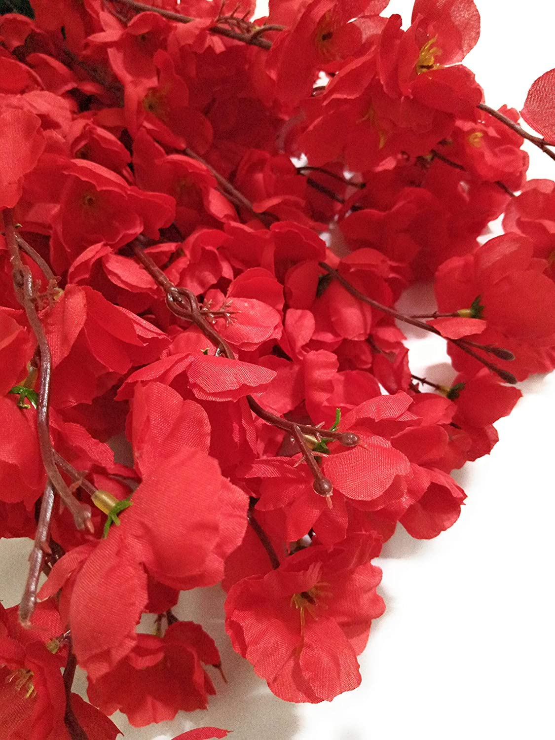 Mukeriya 7 Stick Artificial Blossom Flowers (Red + Yellow) 1
