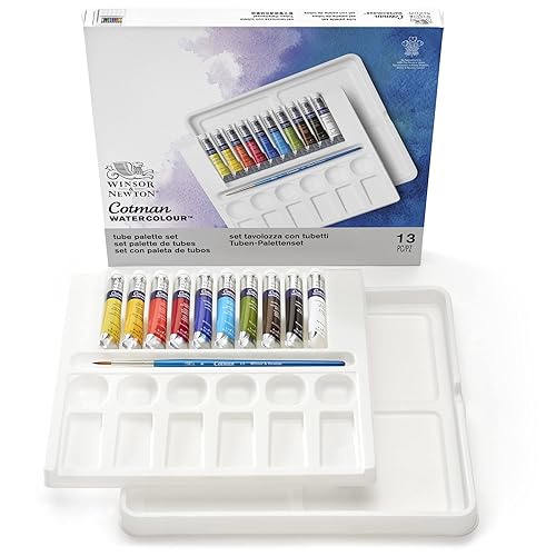 Winsor & Newton Cotman Watercolor Paint Set, 12 Colors Palette Set, 8ml (0.27-oz) Tubes w/ Brush