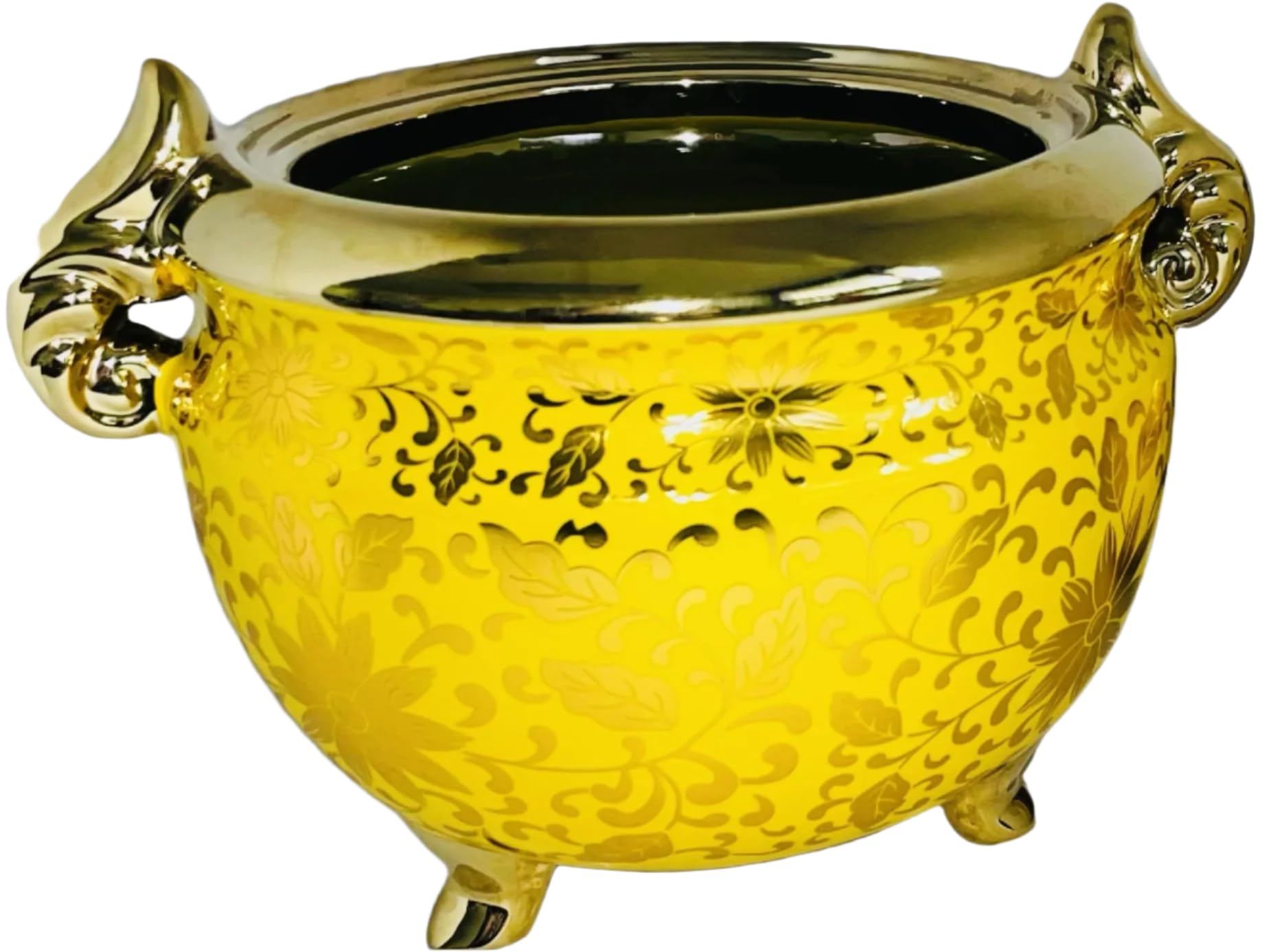 Sopera de santo Yoruba Ochun Amarillo con decoraciones doradas