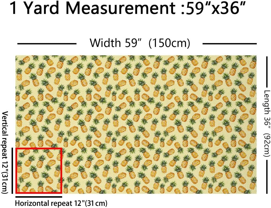 Castle Fairy Pineapple Craft Fabric No Stretch,Yellow Tropical Summer Soft Polyester,Lovely Fresh Fruits Washable Material for Handmade Supplies,Chic 2 Yards Whole Piece,72" L x 59" W