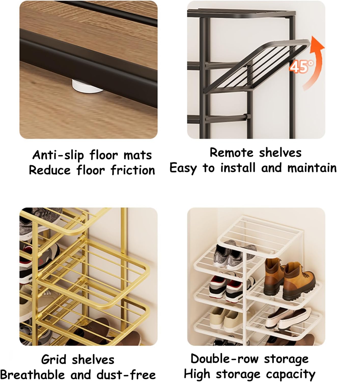 TBQATNTS Narrow Vertical Shoe Rack Organizer, Space Saving Freestanding Shoe Storage Cabinet with Metal Frame for Entryway, Hallway and Small Spaces,Gold,19.3x36.6in