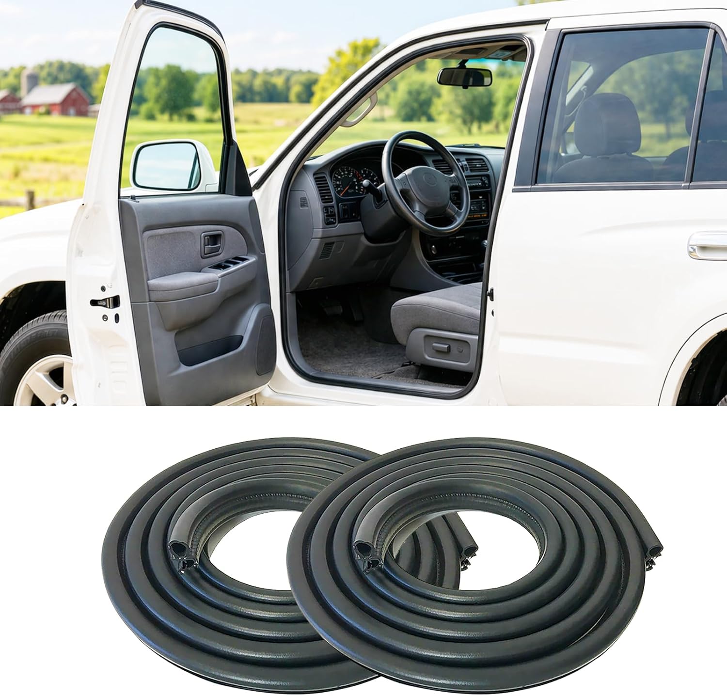 Front Door Weatherstrip Seal - EPDM Rubber Door Frame Wind Noise Water Leak Protection Replacement for Toyota 4Runner 1996-2002 Driver Passenger Side, 2 Pack