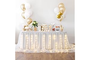 Leegleri White Tulle Table Skirt with LED Lights