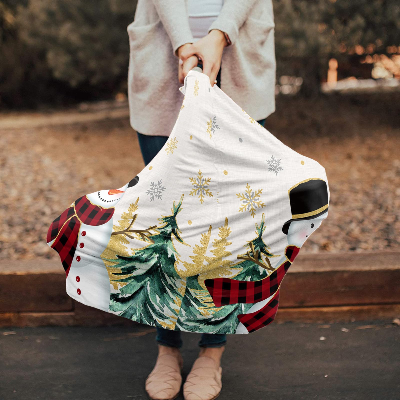 Nursing Cover for Breastfeeding Scarf, Snowman Gold Snowflake Xmas Tree Christmas Baby Car Covers Super Soft Multi Use for Canopy Shopping Cart Cover Blanket Stroller Cover
