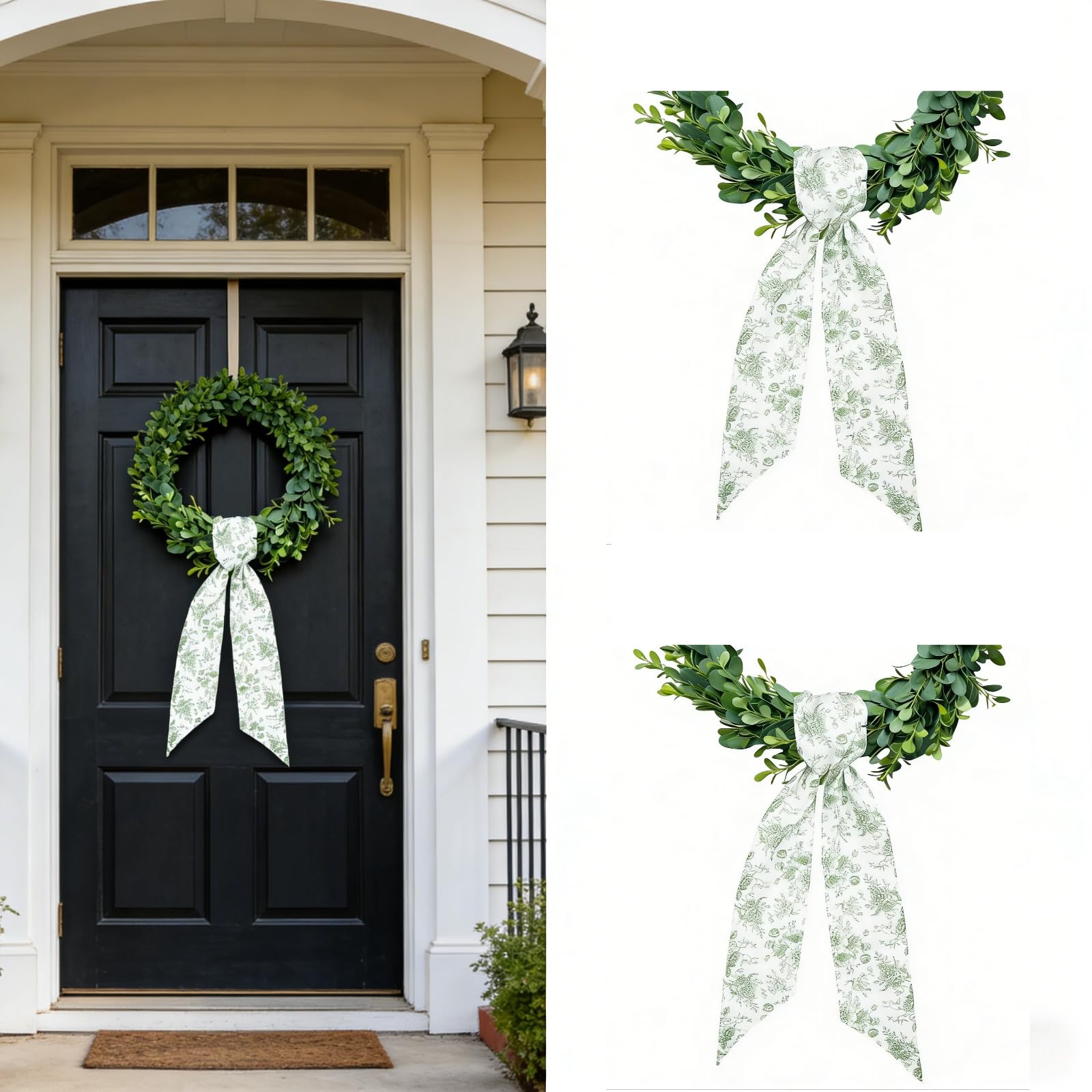 Dream Loom Wreath Sash for Front Door, 2Pcs Chinoiserie Wreath Sash Garland Ribbon Accessories Decor for Porch Indoor Outdoor Home Party Yard Doorway