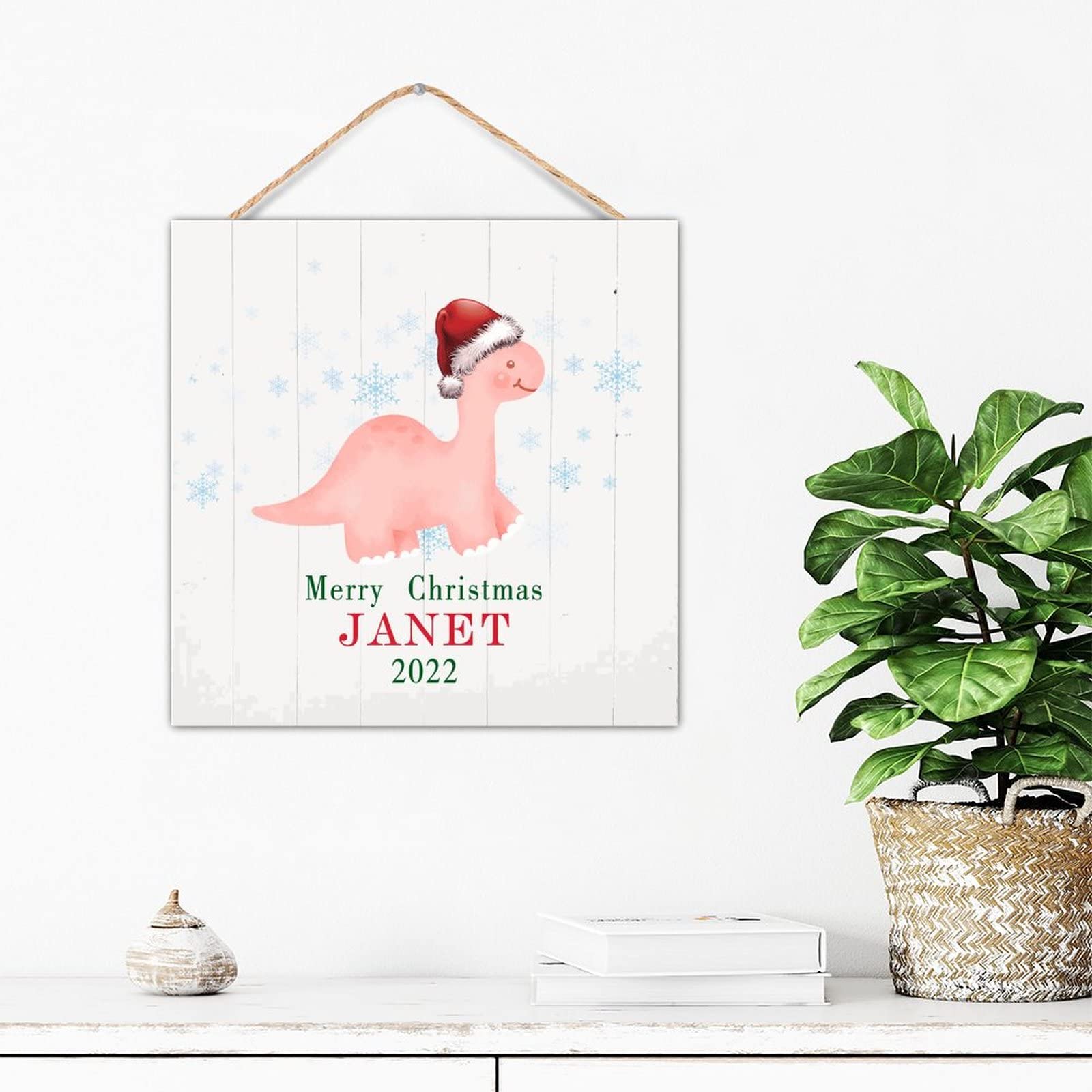 Décoration murale en bois dinosaure violet idée cadeau panneau vintage de Noël 30cm
