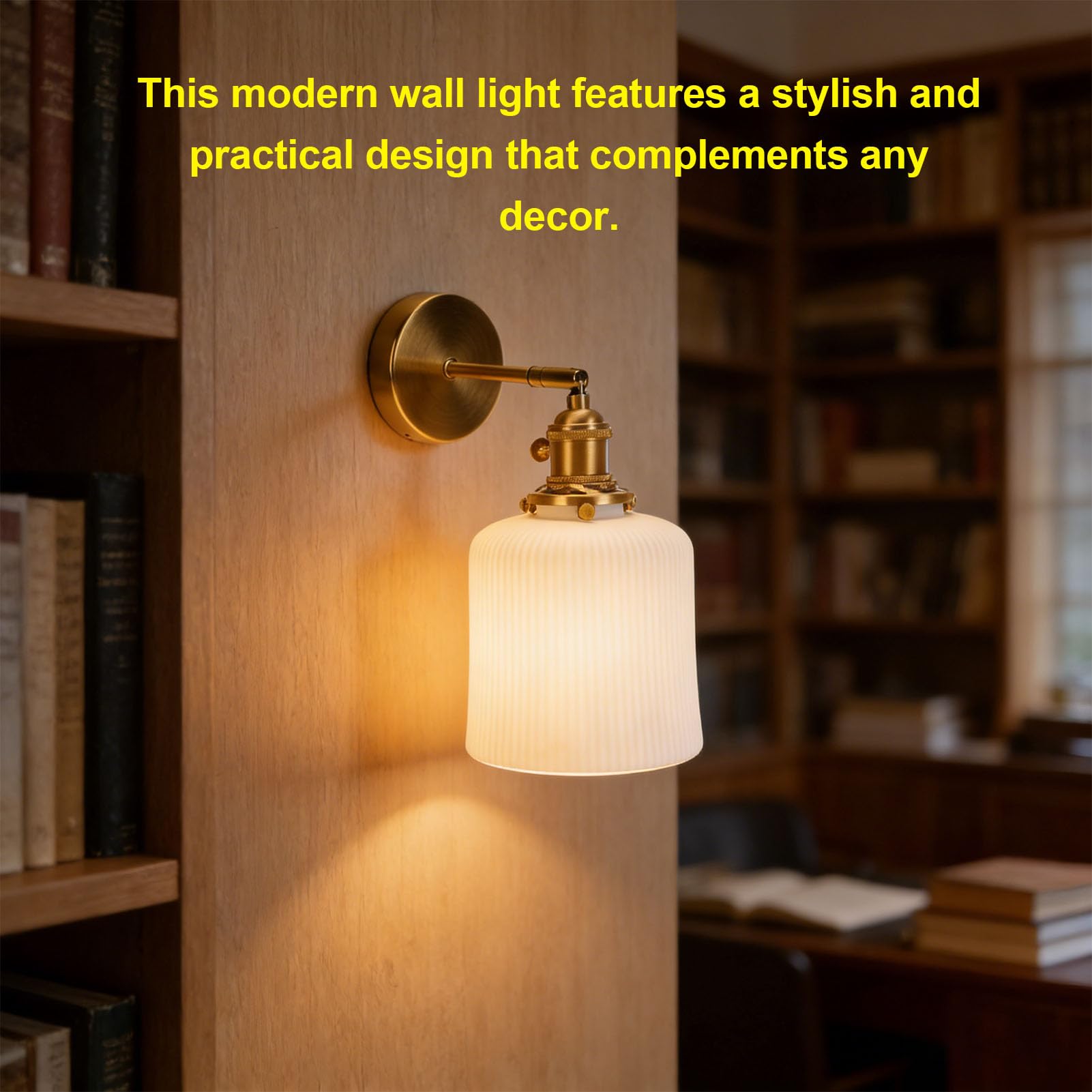 FTVOGUE E27 LED Kinkiet Mosiężny z Łańcuszkiem Ceramiczny Klosz Podtynkowy