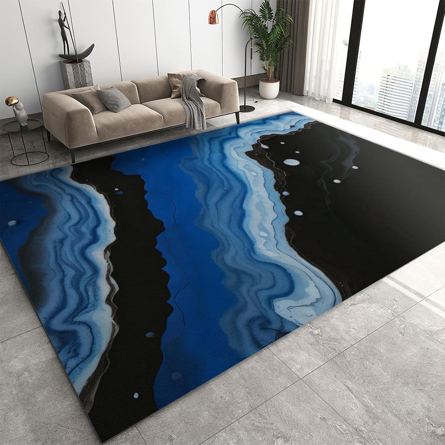 Tapis de salon flanelle anti-glisse et facile à laver pour zone de passage
