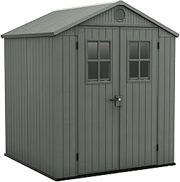 Keter Darwin Garden Shed 6 x 6, Wood Effect Finish, Sage Green, 3.30 m², 190 x 183 x 221 H cm