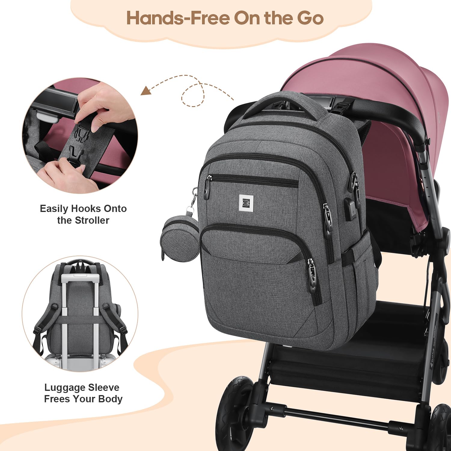 UKEIN Diaper Bag Backpack, Multi function Baby Bag with Portable Changing Pad, Pacifier Holder,Diaper Bags with USB Charging Port,Perfect Baby Shower Gifts for Mom, Dad, Newborn