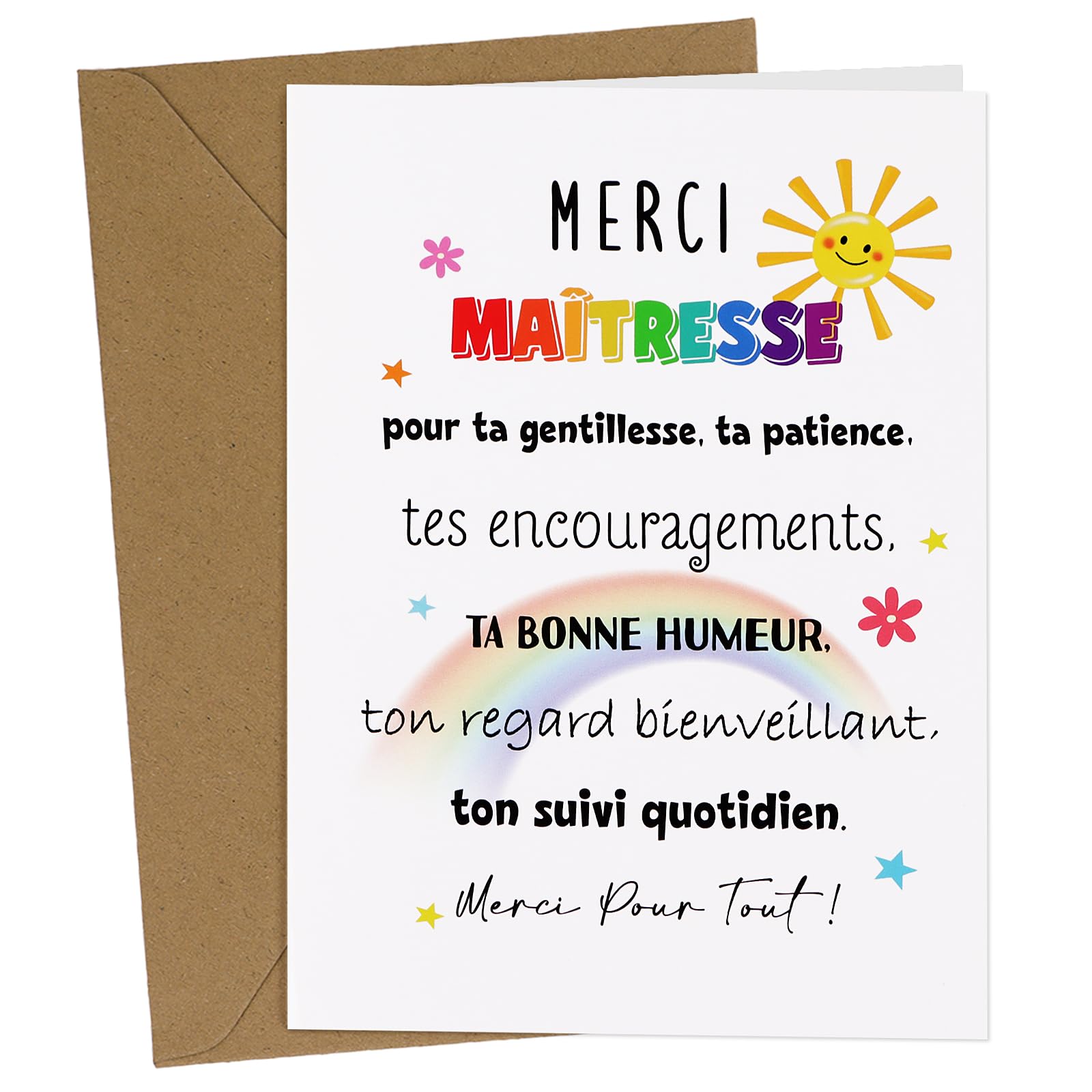 YUZNA - 10 Cartes De Remerciement DIY Avec Enveloppes Kraft Et Autocollants - 12x18 Cm - Parfait Pour Maîtresse, Cadeaux - 12