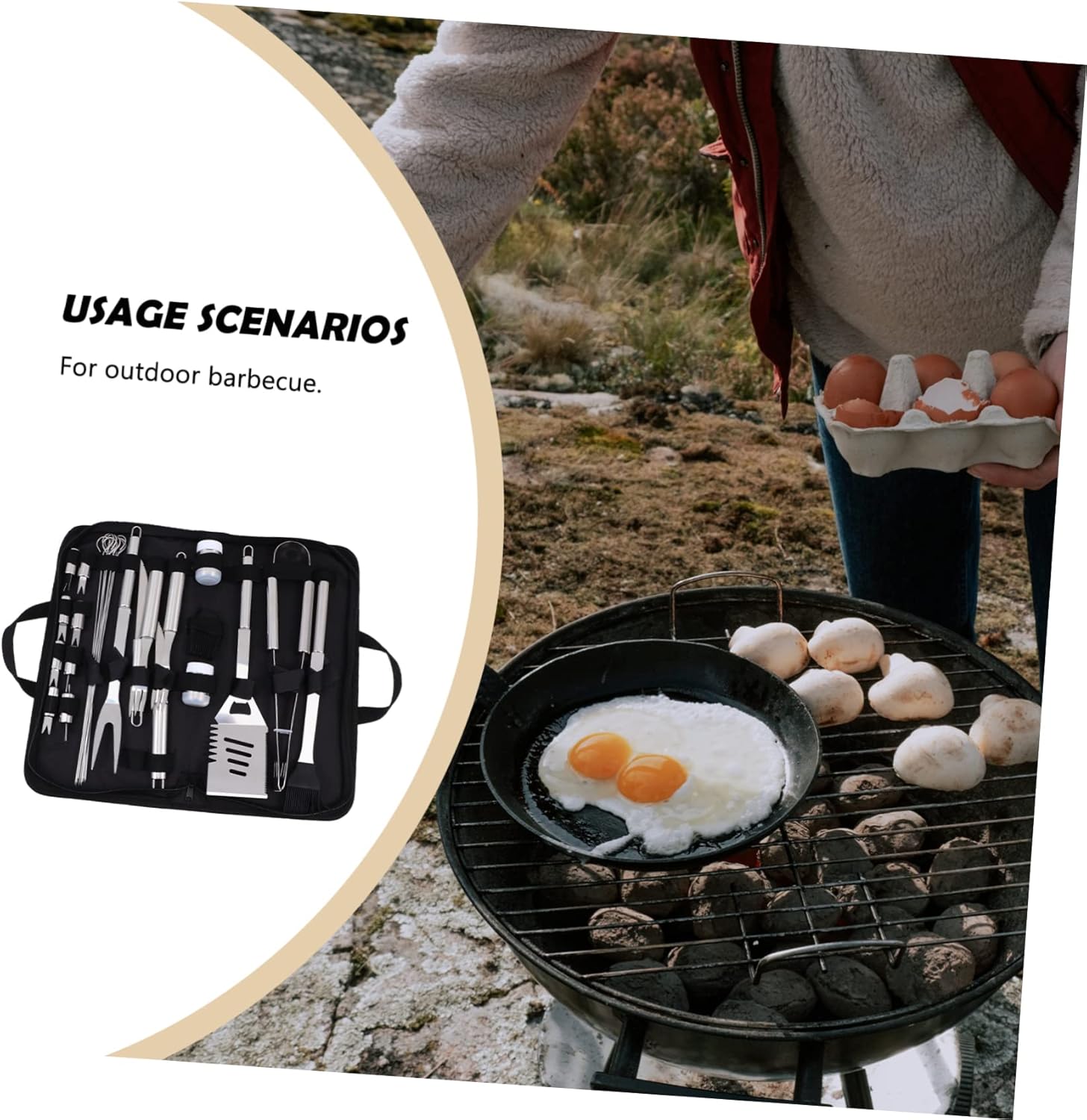 Mikikit Portable BBQ Tools Set Oxford Cloth Bag – Stainless Steel Grill Utensils Kit for Outdoor Cooking Camping Picnics and Tailgating