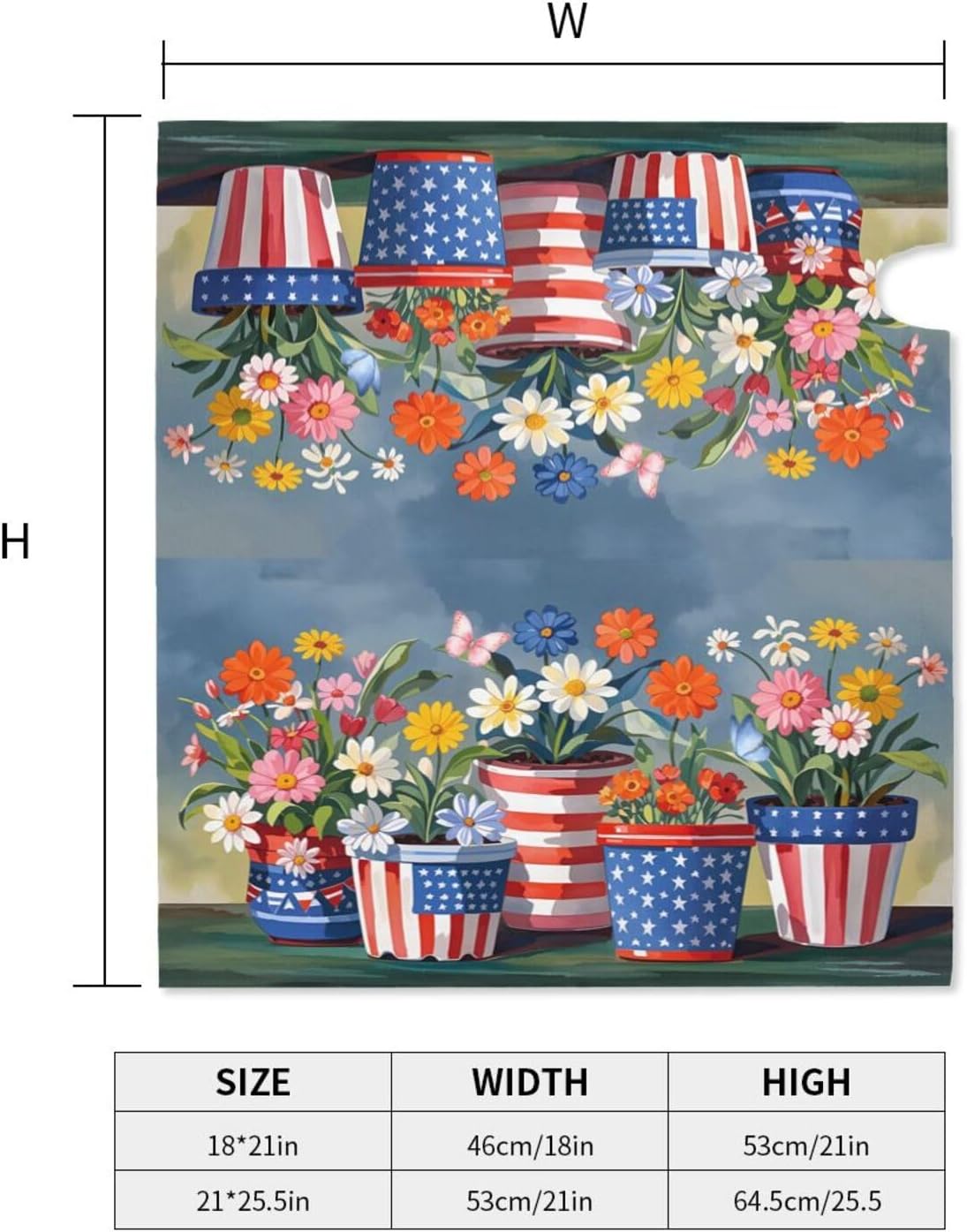 Independence Day Mailbox Covers, Summer Flowerpot Large Size Magnetic Mailbox Cover, July 4th Patriotic 25.1x21 Inch Post Letter Box Case for Outside Decor