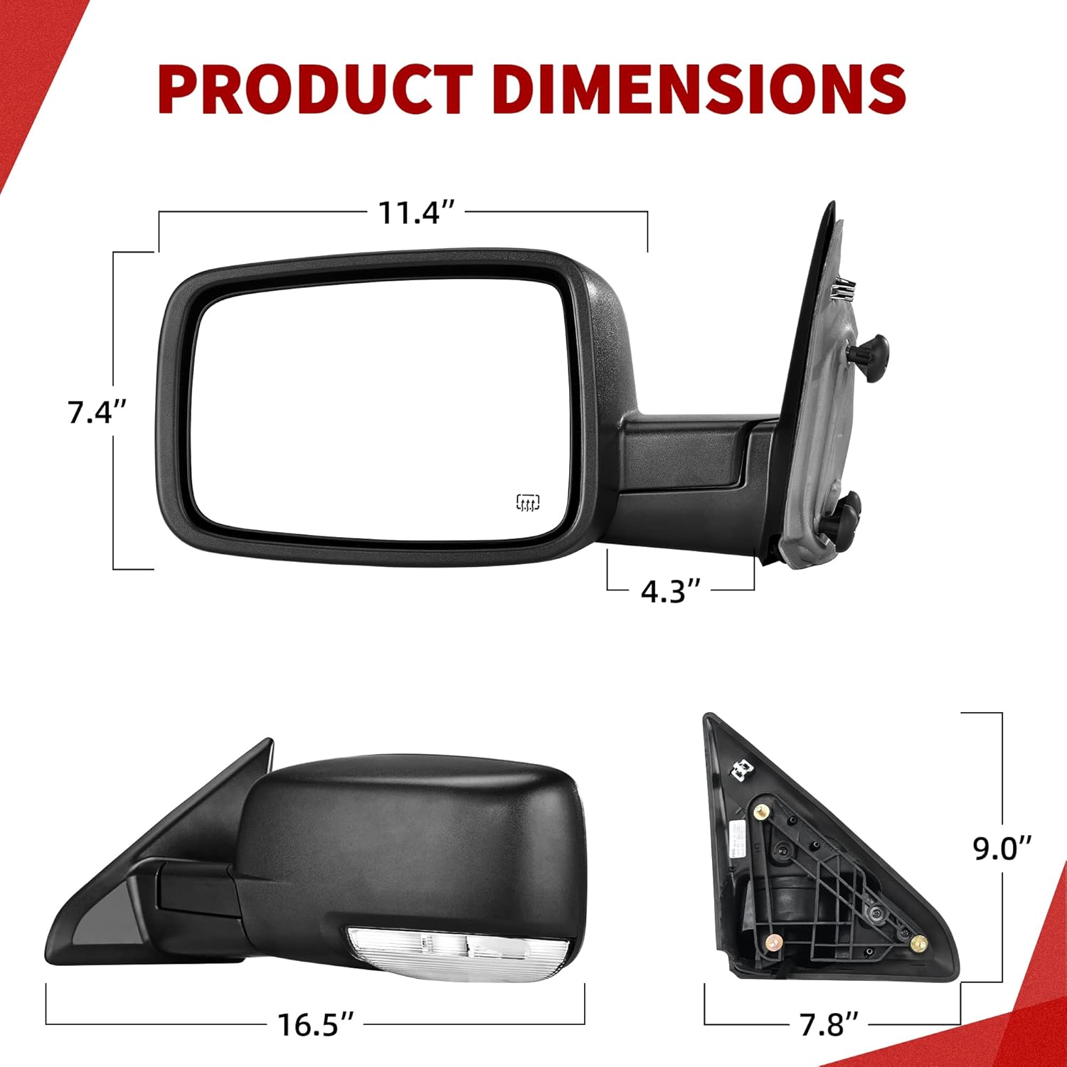 YITAMOTOR Left Driver Side Mirror Compatible with 2009-2016 Dodge Ram 1500, 2010-2016 Ram 2500 3500 4500 5500, Door Mirror Power Adjustable Heated Led Turn Signal Puddle Light