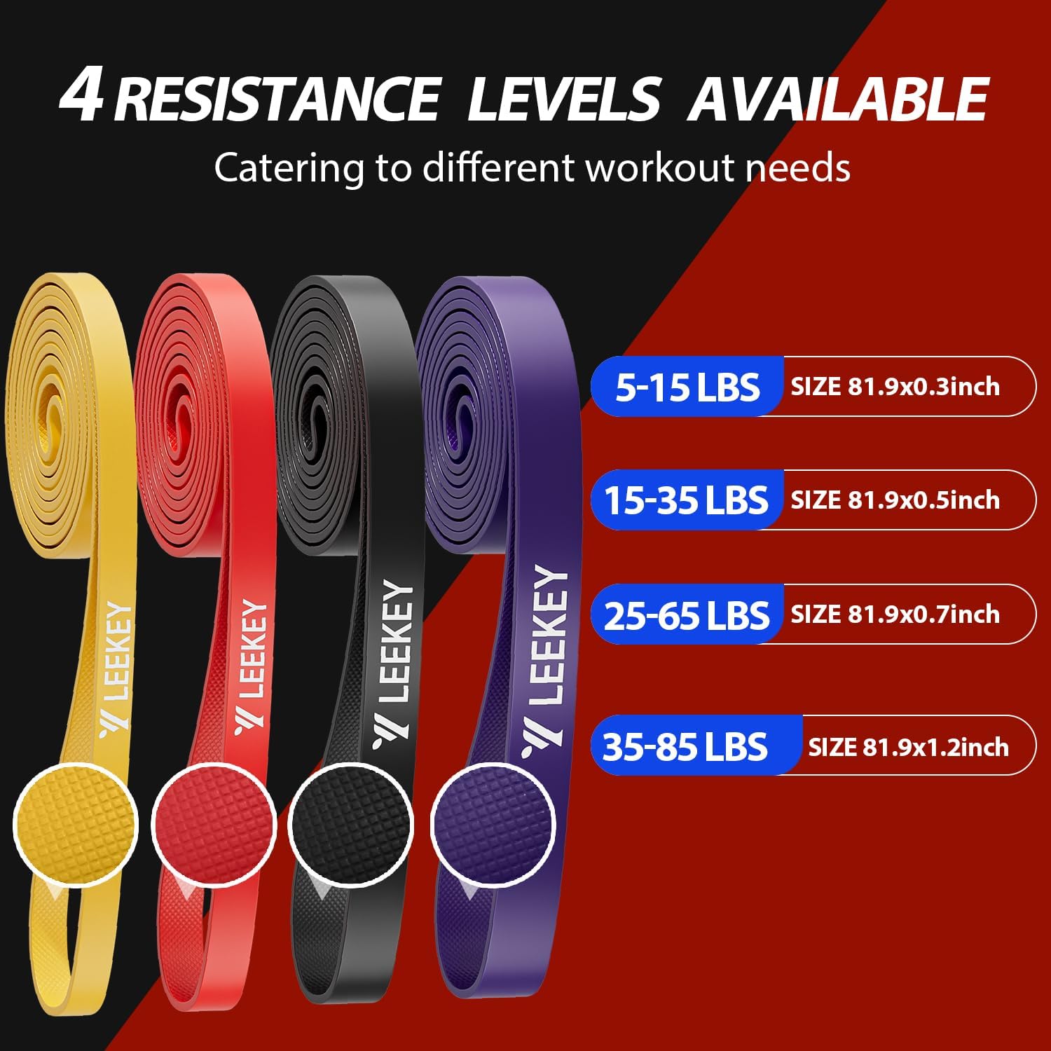 LEEKEY Resistance Bands, Exercise Bands with Bag, 5-85LB Home Strength Bands for Working Out, Travel, Gym Room, Physical Therapy - USA Original Patent