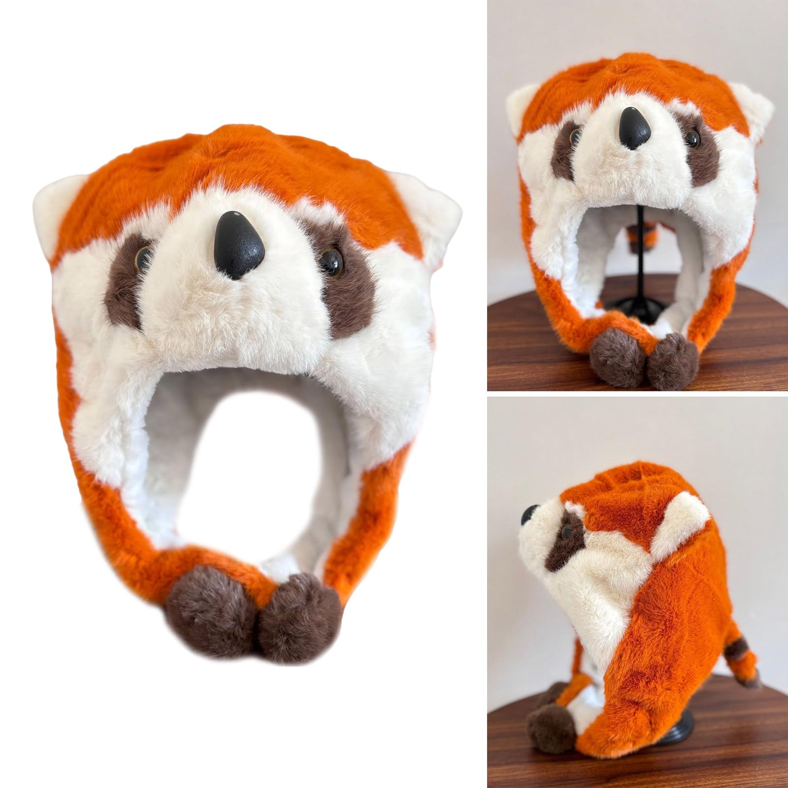 GRABAGECAN Lovely Lesser Panda Hat with Warm Earflap Female Kids Winter Activity Ski Hat Pullover Hat Ear Protective Trapper Hat Orange