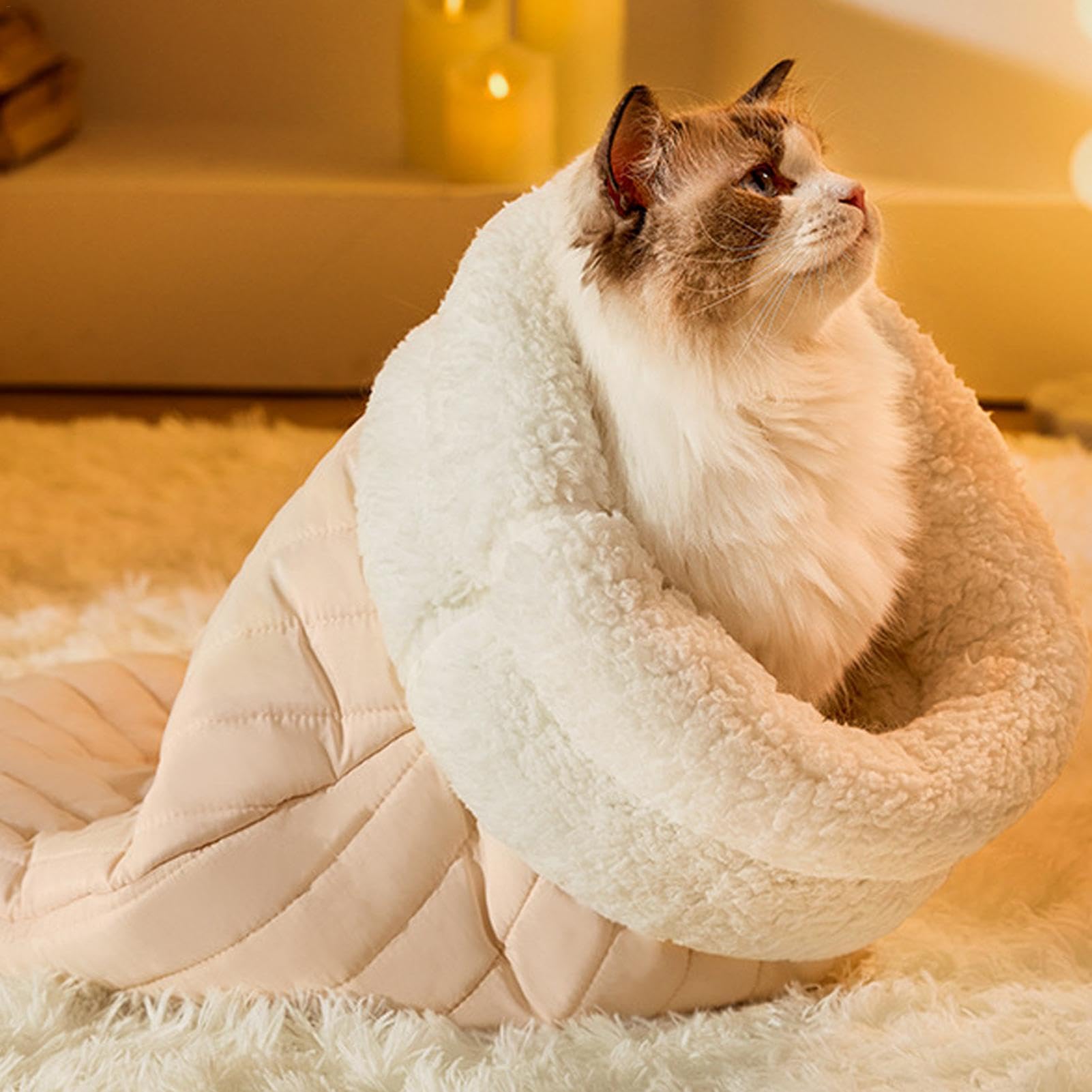 Saco de Dormir para Gatos, Saco de Dormir para Mascotas, semicerrado, Saco de Dormir de Invierno para Gatos, Cama para Perros para Camping, Manta Lavable para Gatos y Perros pequeños