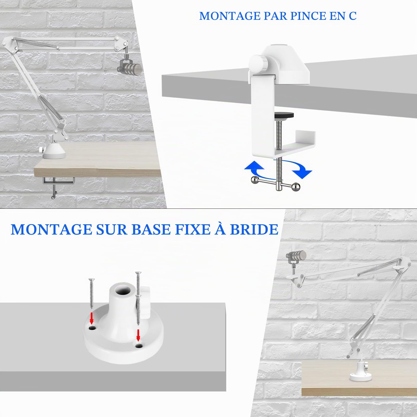 GEEKRIA Geekria for Creators Bras de microphone compatible avec Rode PodMic, NT-USB, NT1-A, NT1 Bras de micro avec bride de fixation de table, support de suspension, bras de micro à ciseaux, support