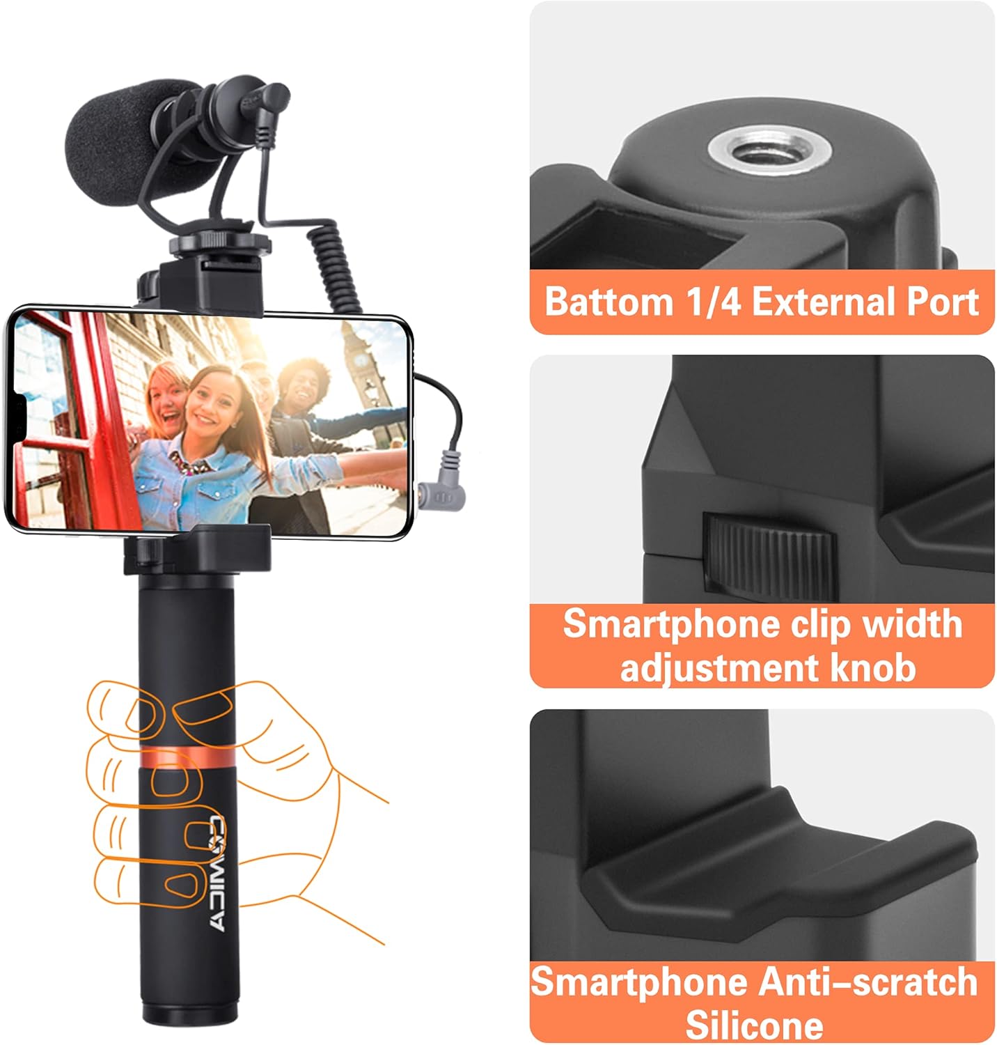 Smartphone Video Kit, Comica CVM-VM10-K1 Smartphone Microphone with Grip Handle, Camera Microphone for iPhone Samsung Huawei LG Google- Mic for YouTube, Tiktok, Vlogging Equipment