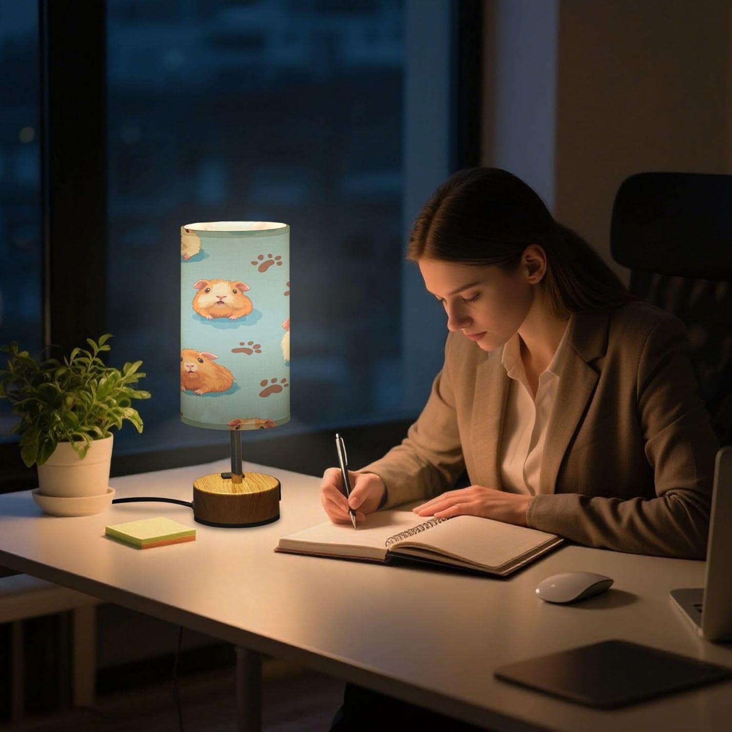 Guinea Pig Cute Dimmable Bedside Touch Lamps with Charging Ports for Living Room Bedroom Nightstand Office Desk, Light Bulb Included
