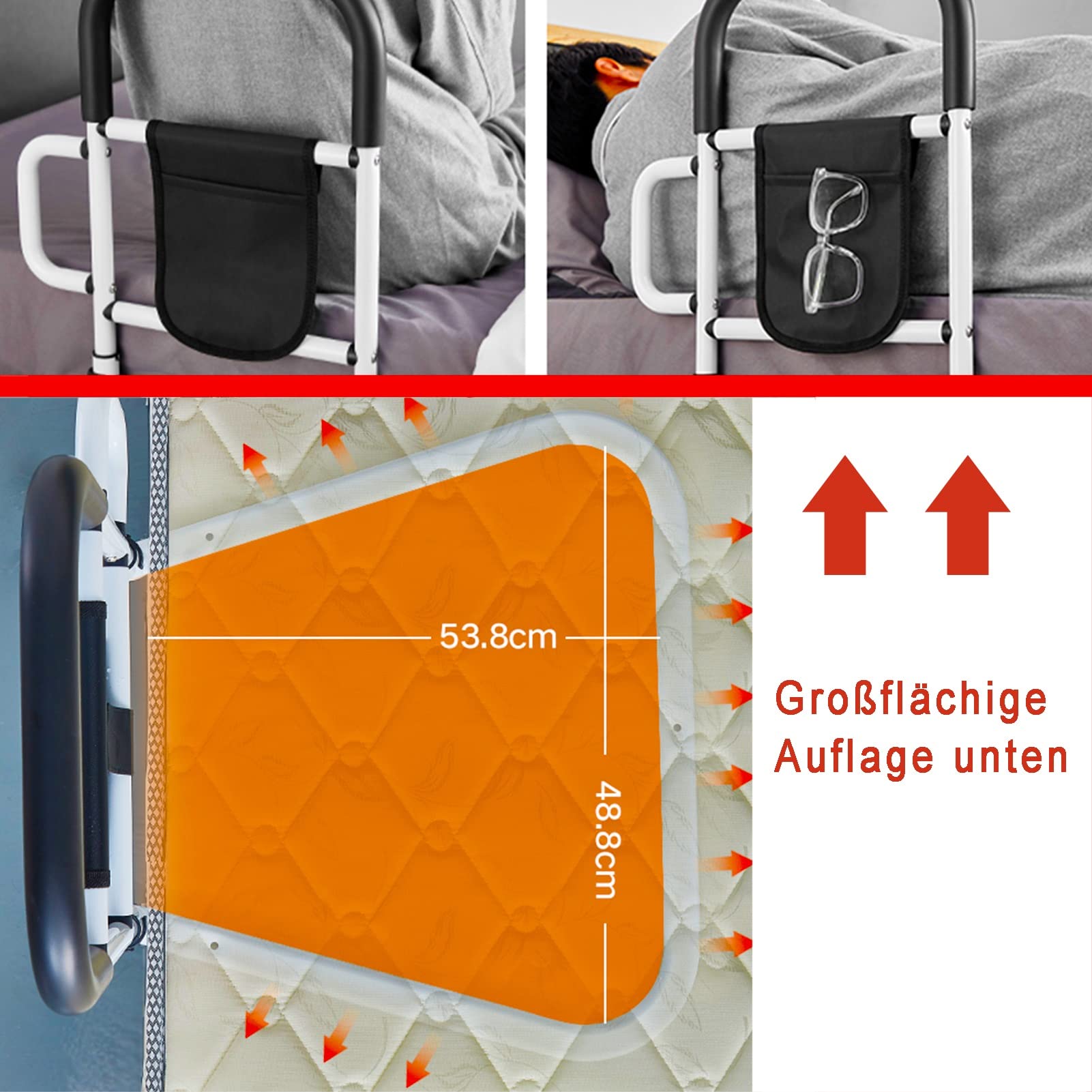Handicap Bettgeländer,Bettgitter Für Ältere Menschen,Bett Aufstehhilfe Bettgriff,Kohlenstoffstahl bettaufstehhilfe,Leicht aufzustehen Metall Griff,Rausfallschutz,mit Aufbewahrungstasche