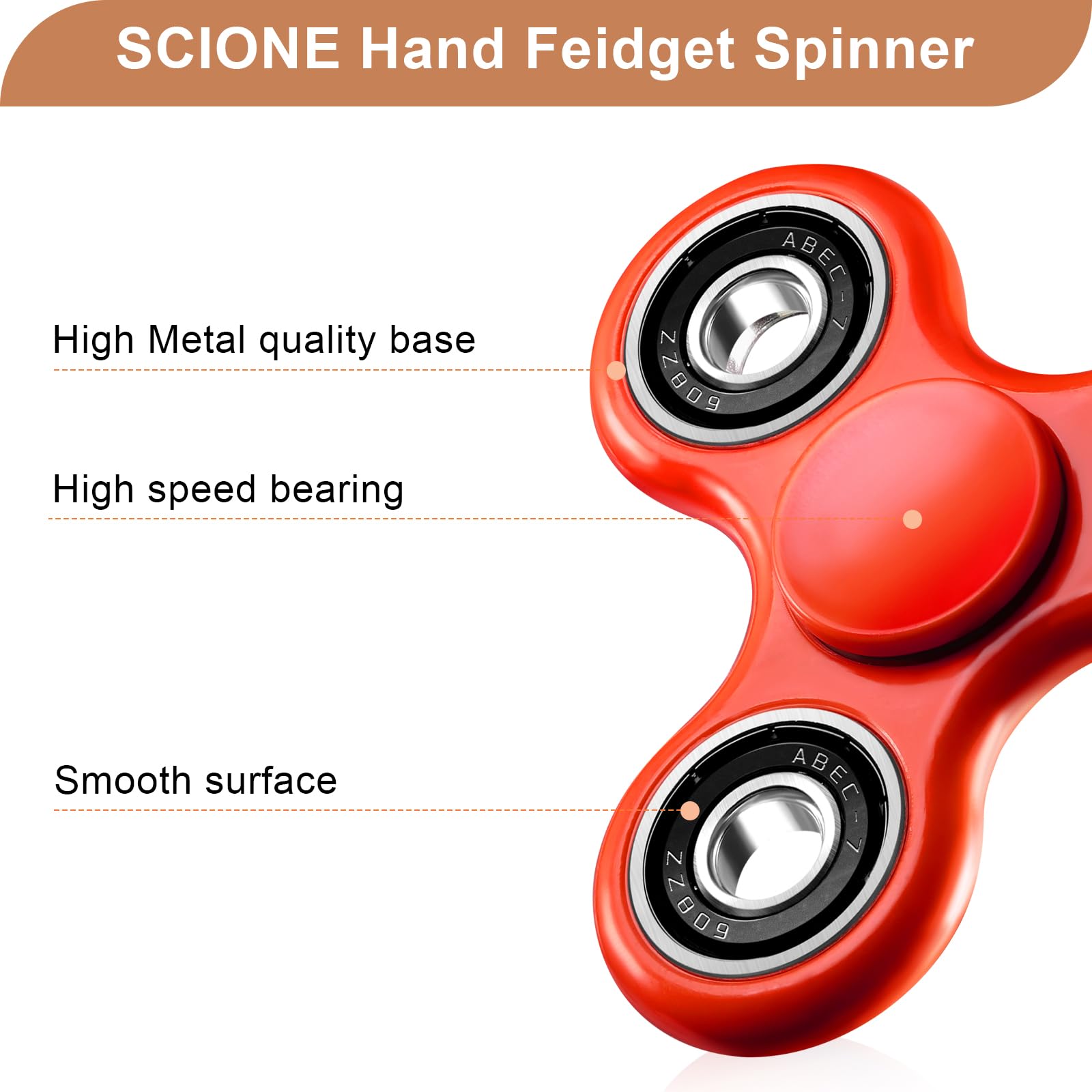 SCIONE Fidget Spinner Sensory Hand Fidget Toy, Anxiety Stress Relief Party Bag Fillers for Kids Adults Goodie Bag Stuffers (Red) - Image 2
