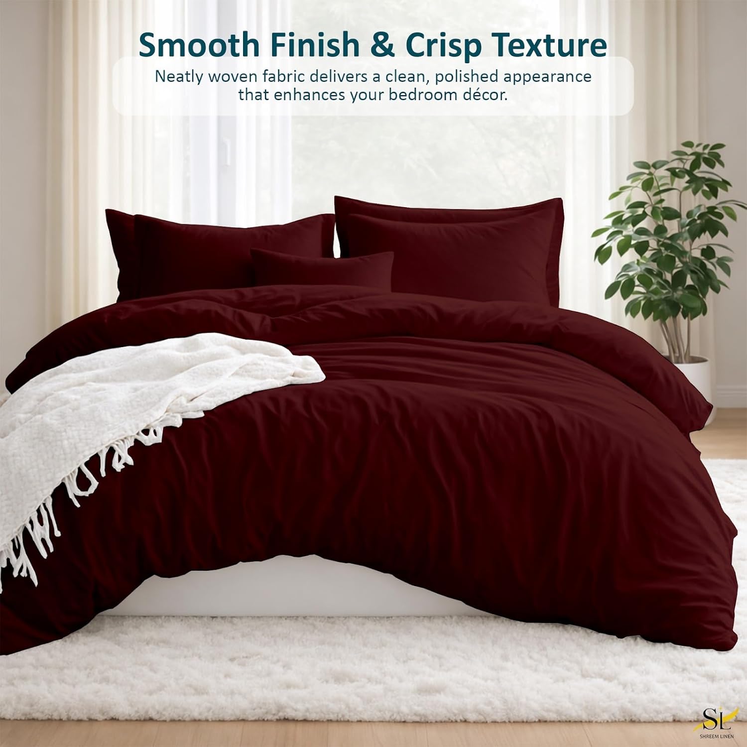 Shreem Linen 3-Piece Zipper Closure Duvet Cover Set (1 Duvet Cover & 2 Pillowcase) Cotton Ultra Soft - 92" x 104" King, Burgundy Solid