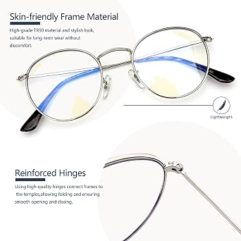 Round Blue Light Blocking Glasses for Men Women, Circle Metal Wire Rimmed Frame Glasses Anti Glare & UV RF5002