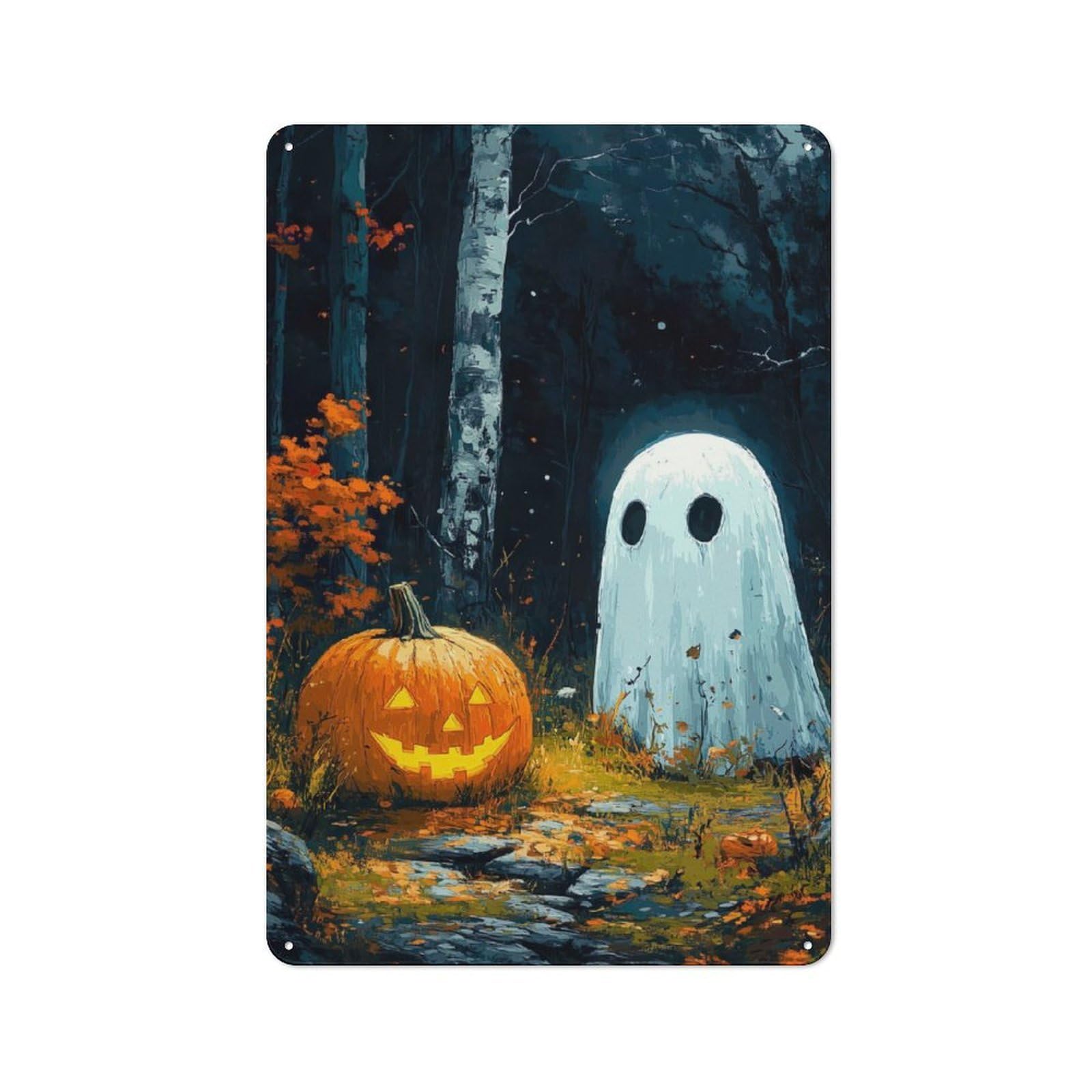 Junmoney Ghostly Halloween Forest Tin Wall Plaque 30X20cm With For Bar Or Restaurant, Suited To Bar Decor Enthusiasts