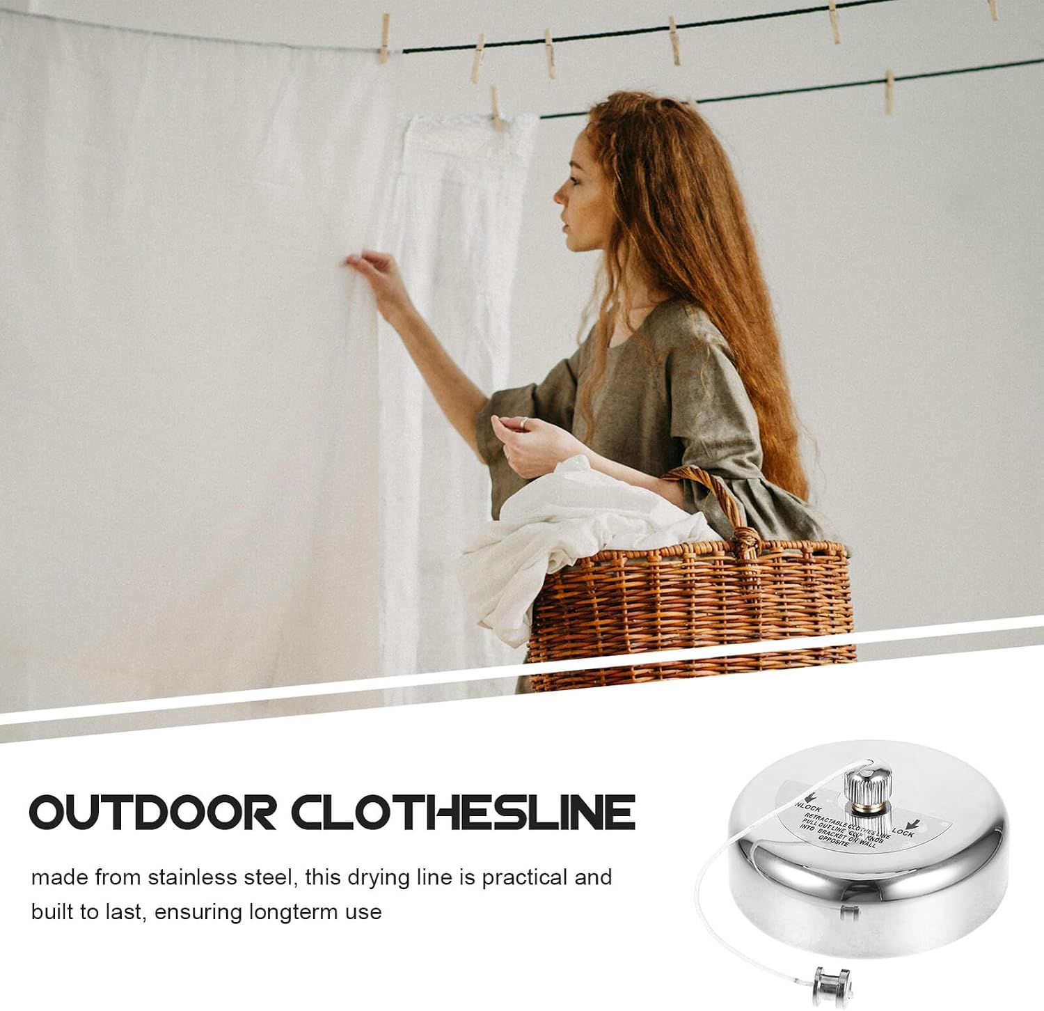 Retractable Clothesline Outdoor 2.8m Stainless Steel Wall Mounted Drying Rack Retractable Wire Laundry Line for Indoor and Outdoor Use