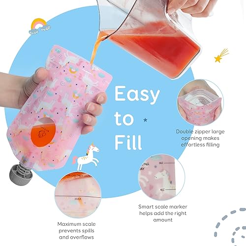 Miniatura 2 de BUZIO Bolsas de alimentos reutilizables, 12 paquetes de 5 onzas, bolsa de almacenamiento de alimentos para niños pequeños, bolsas para apretar con