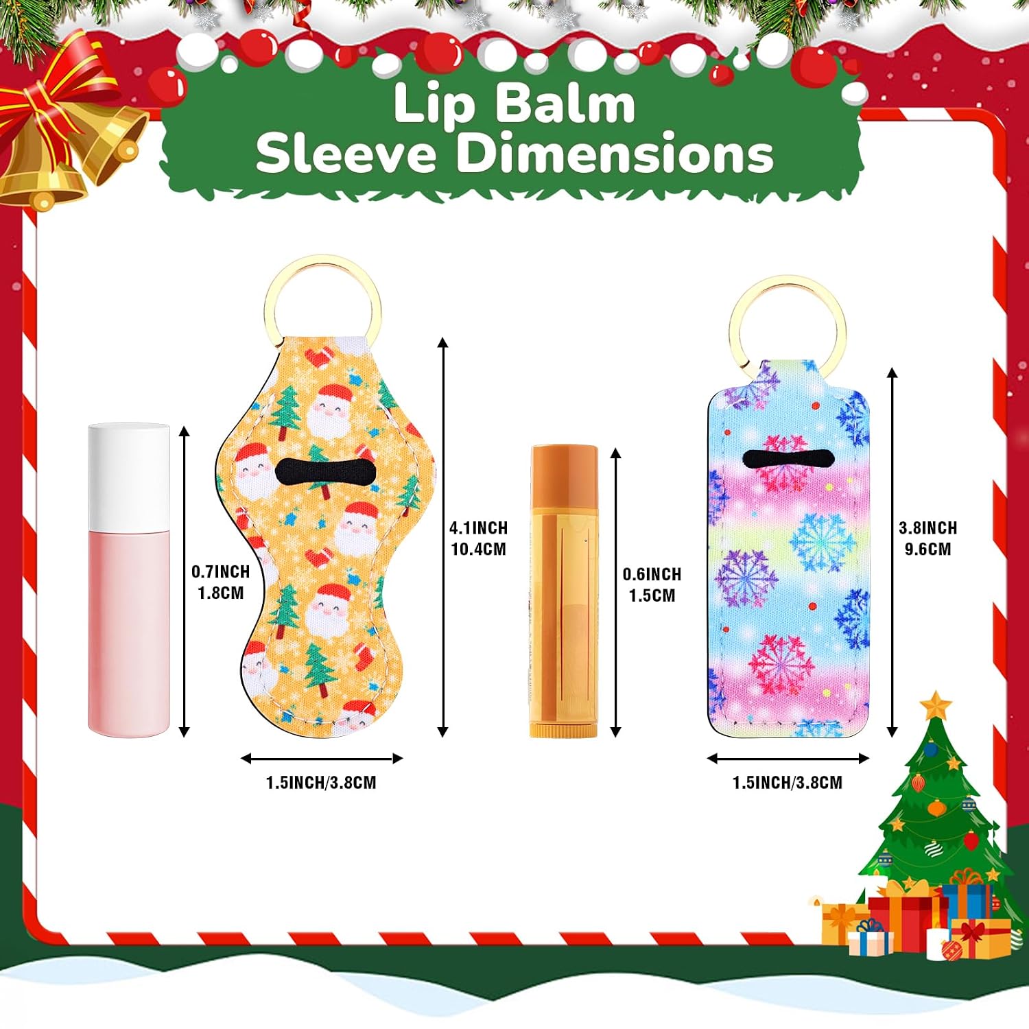 Likesing Chapstick Holder Keychain, Lip Balm Holder Sleeve Pouch with Clip On, Lip Gloss Lipstick Holder Keychain Gift for Friends Women Girls Boys and Man (Christmas Style, 6pcs) image 2
