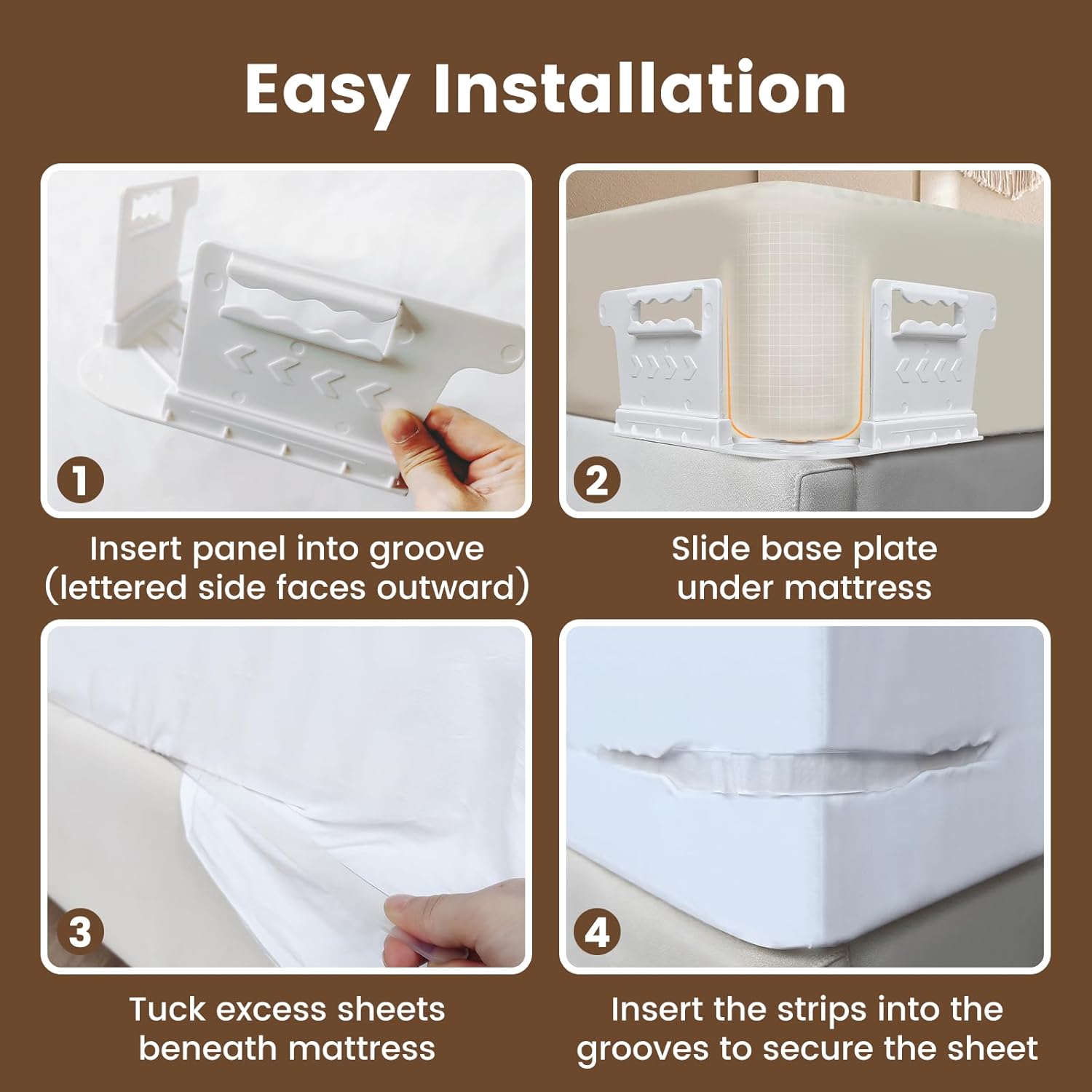 Bed Sheet Holders for Corners, Sheet Holders Keep Sheets Firm & Tight - Lock Fitted Bed Sheet Holder 4PCS, Sheet Straps for All Sheet Mattress Sizes Easy Installation White & Gray