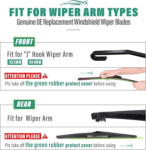 Miniatura 8 de Juego de hojas de repuesto para limpiaparabrisas delantero y trasero de 28, 20, 16 pulgadas, calidad prémium, para todo tipo de clima, calidad de