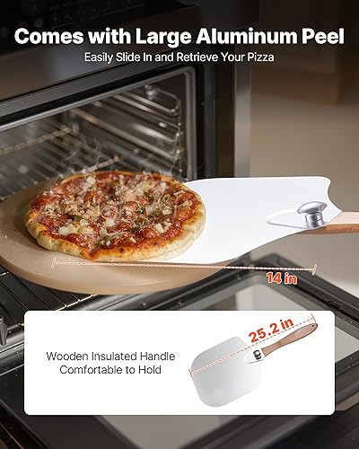 Miniatura 4 de VEVOR Piedra para Pizza, Piedra Redonda para Pizza de 15 pulgadas, Piedra para Hornear de Cordierita Grande de 0.67 pulgadas con Pala de Metal, Beige