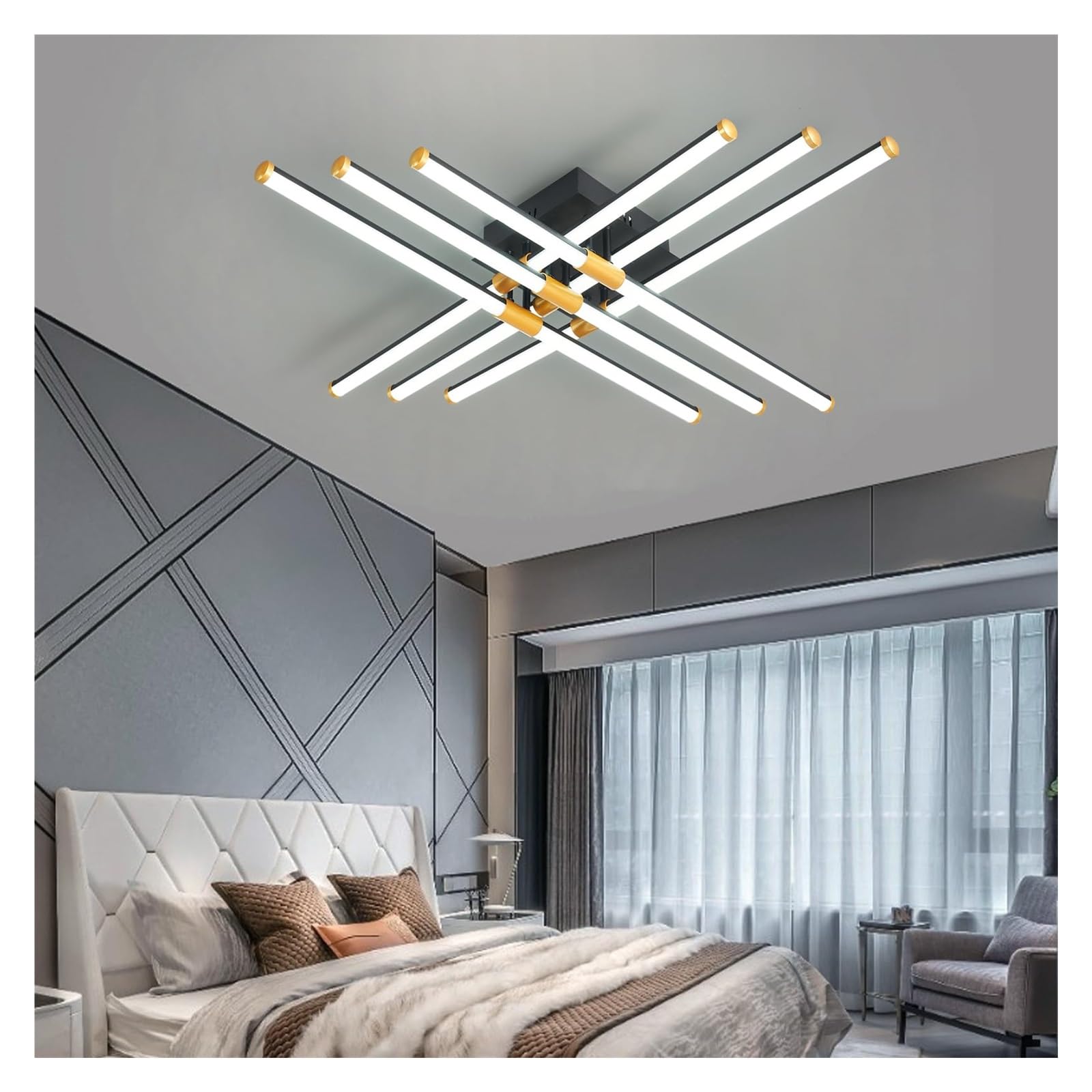 Lampa sufitowa wisząca Modern Led 4 Akryl z pilotem Możliwość przyciemniania do salonu, kuchni i sypialni Czarny + złoty (6-lampowy)