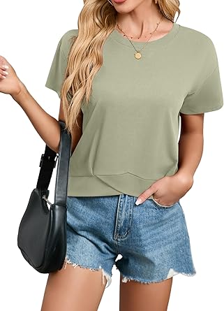 Poplab Womens Short Sleeve Cropped T Shirts Casual Boxy Workout Crop Tops Summer Loose Fit Solid Basic Tees