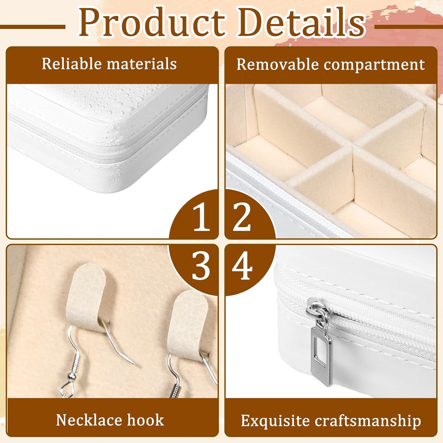 12 Pack Small Travel Jewelry Box Bridesmaid Proposal Gift Boxes Portable Mini Travel Jewelry Case PU Leather Earring Storage Box with Dividers for Women Girls Rings Necklace Earring Organizer, White